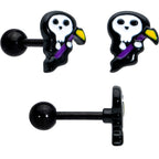 16G 1/4 Black Halloween Skull Bat Reaper Cartilage Earring Set of 3