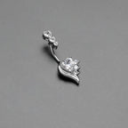 Clear CZ Gem Triple Drop Flare Heart Valentine Double Mount Belly Ring