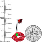 Red CZ Gem Lucky Lips St Patrick's Double Mount Belly Ring