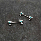 14G 9/16 Sweet Martini Glass Heart Barbell Nipple Ring Set