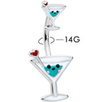 Sweet Martini Glass Heart Valentine New Years Double Mount Belly Ring