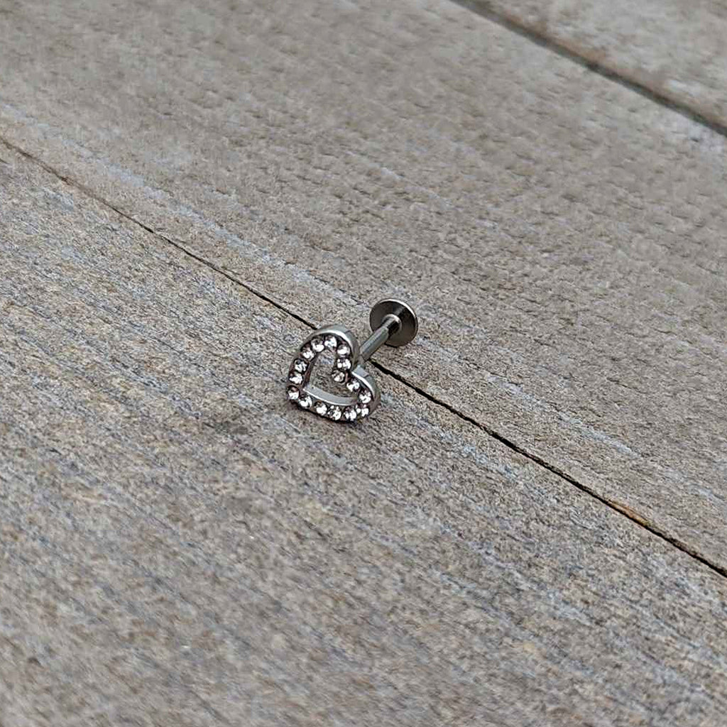 16G 5/16 Clear Gem Open Heart Valentine Labret Monroe Tragus