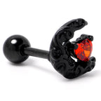 16G 1/4 Red CZ Gem Black Scroll Moon Heart Cartilage Tragus Earring