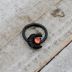 16G 3/8 Red CZ Gem Black Scroll Moon Heart Hinged Segment Ring