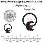 16G 3/8 Red CZ Gem Black Scroll Moon Heart Hinged Segment Ring