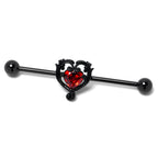 14G Red CZ Gem Black Passion Heart Industrial Barbell 38mm
