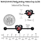 14G Red CZ Gem Black Passion Heart Industrial Barbell 38mm