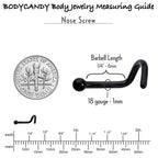 18G 1/4 Black ASTM F-136 Implant Grade Titanium Ball End Left Side Nose Screw