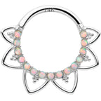 16G 3/8 White Synthetic Opal 14k White Gold Filigree Hinged Segment Ring