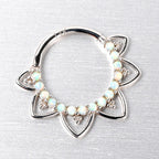 16G 3/8 White Synthetic Opal 14k White Gold Filigree Hinged Segment Ring