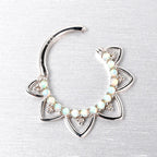 16G 3/8 White Synthetic Opal 14k White Gold Filigree Hinged Segment Ring