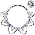 16G 3/8 Clear CZ Gem 14k White Gold Filigree Hinged Segment Ring