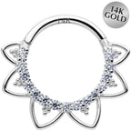 16G 3/8 Clear CZ Gem 14k White Gold Filigree Hinged Segment Ring