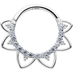 16G 3/8 Clear CZ Gem 14k White Gold Filigree Hinged Segment Ring