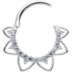 16G 3/8 Clear CZ Gem 14k White Gold Filigree Hinged Segment Ring