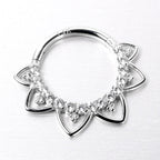 16G 3/8 Clear CZ Gem 14k White Gold Filigree Hinged Segment Ring