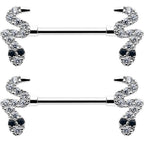 14G 9/16 Clear Black CZ Gem Sexy Snakes Barbell Nipple Ring Set