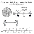 14G 9/16 Clear Black CZ Gem Sexy Snakes Barbell Nipple Ring Set