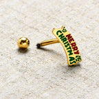 16G 5/16 Gold Tone Merry Christmas Inlay Curved Barbell Ring