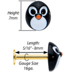 16G 5/16 Gold Hue Round Penguin Face Holiday Labret Monroe Tragus