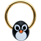 16G 3/8 Gold Tone Round Penguin Face Holiday Hinged Segment Ring