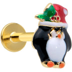 16G 5/16 Gold Tone Holly Hat Penguin Holiday Labret Monroe Tragus