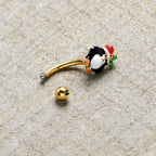 16G 5/16 Gold Tone Holly Hat Penguin Holiday Curved Eyebrow Ring