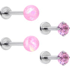 16G 5/16 3/8 Pink Gem Faux Opal Labret Monroe Tragus Set of 4