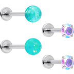 16G 5/16 3/8 Aurora Gem Green Faux Opal Labret Monroe Set of 4