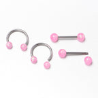 14G 3/8 9/16 Pink Faux Opal Horseshoe Barbell Nipple Ring Set of 4