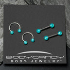 14G 9/16 Green Faux Opal Horseshoe Barbell Nipple Ring Set of 4