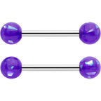14G 9/16 Purple Faux Opal Horseshoe Barbell Nipple Ring Set of 4