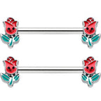 14G 9/16 Sweet Happy Rose Flower Barbell Nipple Ring Set