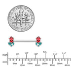 14G 9/16 Sweet Happy Rose Flower Barbell Nipple Ring Set