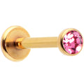 16G 5/16 Pink Gem Gold Tone Threadless Labret Monroe Tragus