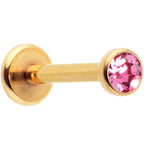 16G 5/16 Pink Gem Gold Tone Threadless Labret Monroe Tragus