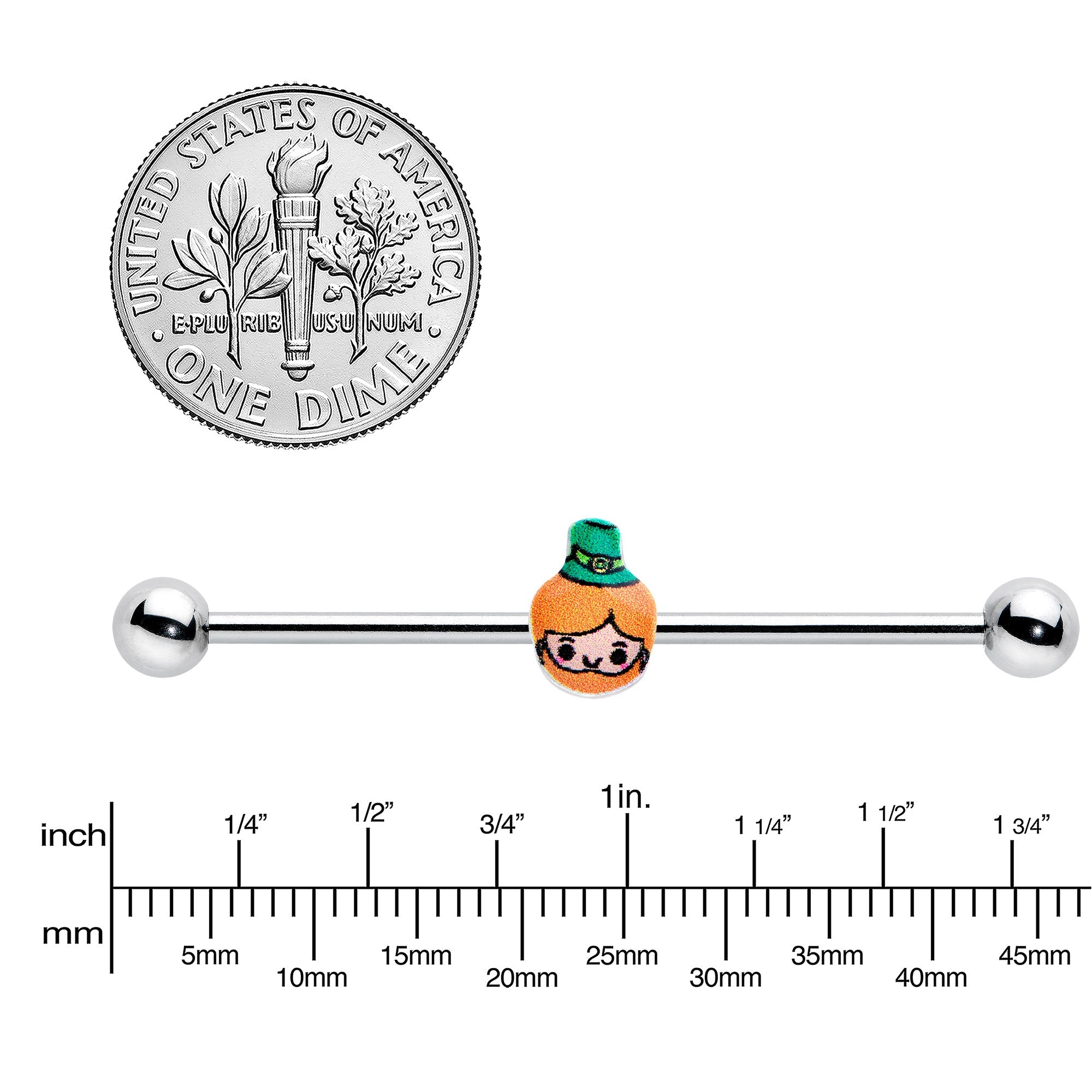 14G Sweet Happy Leprechaun St Patricks Industrial Barbell 38mm