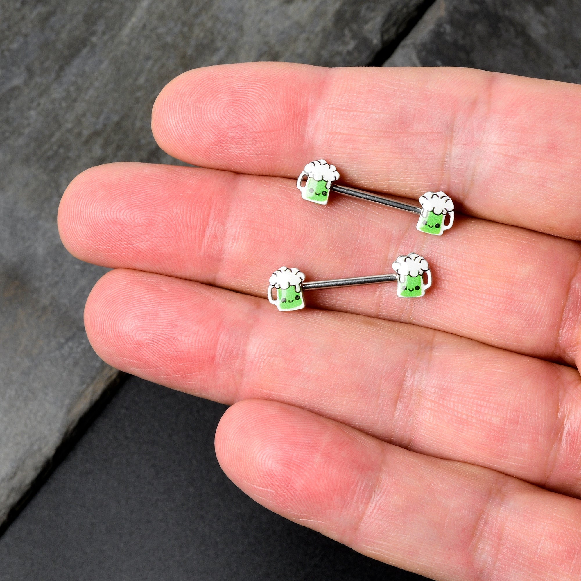 14G 9/16 Sweet Happy Green Beer St Patricks Day Nipple Ring Set
