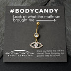 Pink Clear Gem Gold Tone Wide Eye Dangle Belly Ring