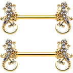 14G 9/16 Clear Gem Gold Hue Luscious Lizard Barbell Nipple Ring Set