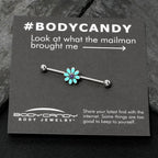 14G Blue Faux Opal Flower Teal Petals Industrial Barbell 38mm