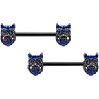 14G 9/16 Purple Blue Gem Black Opulent Owl Barbell Nipple Ring Set