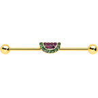 14G Pink Green Gem Gold Hue Watermelon Yum Industrial Barbell 38mm