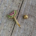 16G 5/16 Pink Gem Gold Tone Watermelon Yum Curved Eyebrow Ring