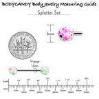 Green Blue Pink Splatter Barbell Tongue Ring Set of 4