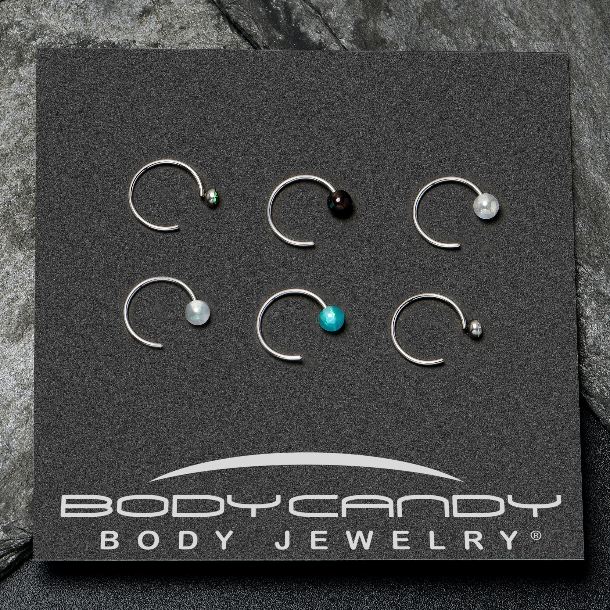 20G 5/16 Nose Hoop Gem Faux Opal Pack Dynasty Nose Ring Set of 6