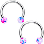 14G 9/16 1/2 Splatter Blue Pink Barbell Horseshoe Nipple Ring Set of 4
