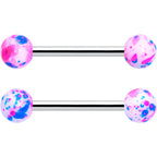 14G 9/16 1/2 Splatter Blue Pink Barbell Horseshoe Nipple Ring Set of 4