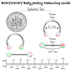 14G 9/16 1/2 Splatter Green Pink Barbell Horseshoe Nipple Ring Set of 4