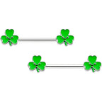 14G 9/16 Kawaii Smile Shamrock St Patricks Barbell Nipple Ring Set